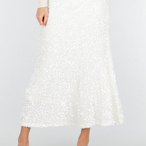 OP=OP.! Witte Pailletten Rok met Midi Lengte