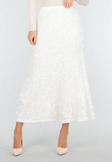 OP=OP.! Witte Pailletten Rok met Midi Lengte