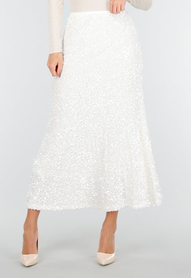 OP=OP.! Witte Pailletten Rok met Midi Lengte