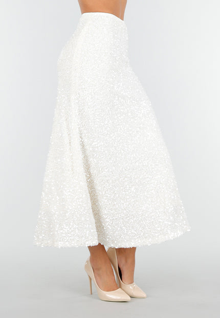 OP=OP.! Witte Pailletten Rok met Midi Lengte