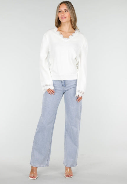 OP=OP.! Witte Stretch Trui met Kant