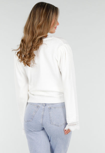OP=OP.! Witte Stretch Trui met Kant