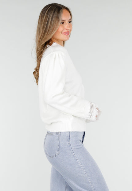 OP=OP.! Witte Stretch Trui met Kant