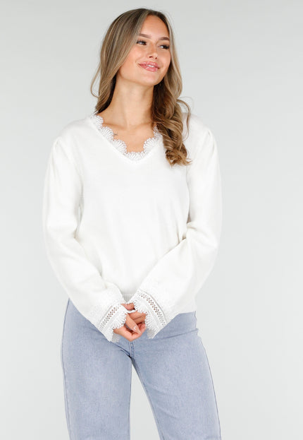OP=OP.! Witte Stretch Trui met Kant