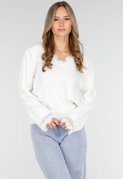 OP=OP.! Witte Stretch Trui met Kant