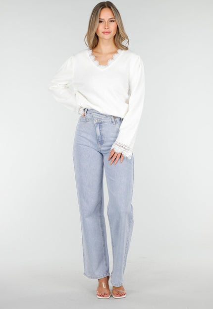 OP=OP.! Witte Stretch Trui met Kant