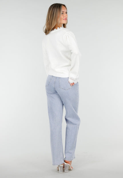 OP=OP.! Witte Stretch Trui met Kant