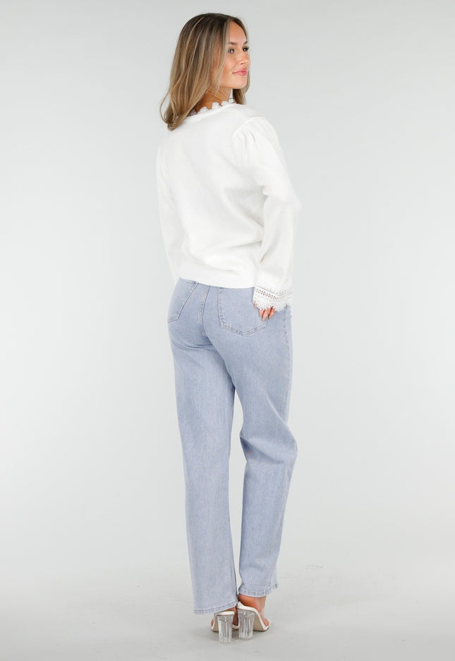 OP=OP.! Witte Stretch Trui met Kant