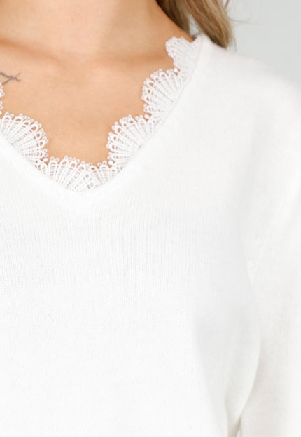 OP=OP.! Witte Stretch Trui met Kant