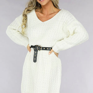 OP=OP! Witte Trui Jurk met V Hals