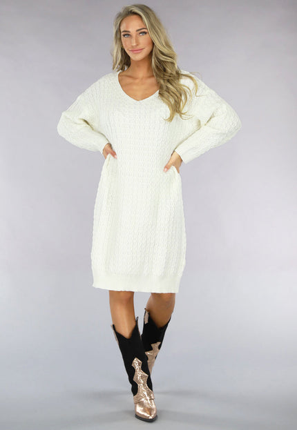 OP=OP! Witte Trui Jurk met V Hals