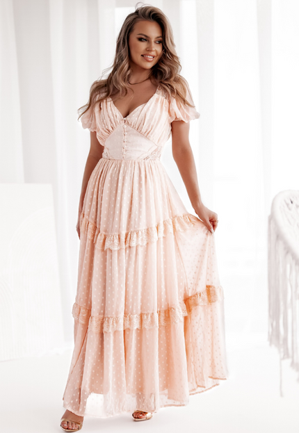 OP=OP.! Zalmroze Maxi Jurk met Dot Effect