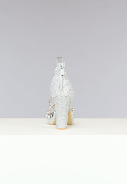 OP=OP.! Zilveren Glitter Sandaletten met Strass Bandjes