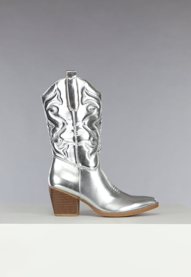 OP=OP.! Zilveren Metallic Cowboylaarsjes