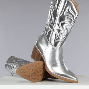 OP=OP.! Zilveren Metallic Cowboylaarsjes