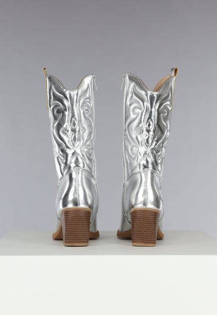 OP=OP.! Zilveren Metallic Cowboylaarsjes