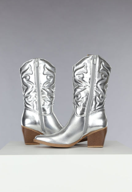 OP=OP.! Zilveren Metallic Cowboylaarsjes