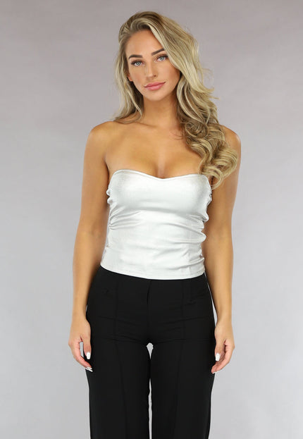 OP=OP.! Zilveren Strapless Top