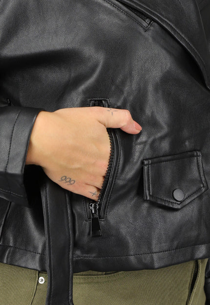 OP=OP.! Zwart Biker Jack met Riem Details