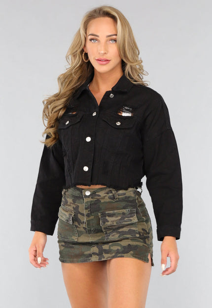 OP=OP.! Zwart Cropped Denim Jasje