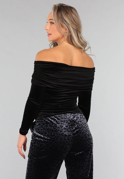 OP=OP.! Zwart Velvet Off Shoulder Topje