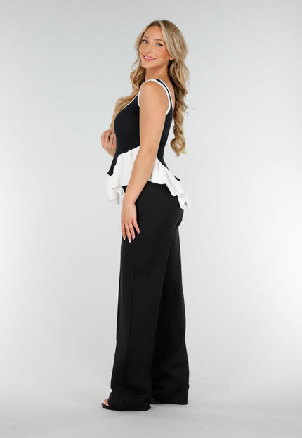 OP=OP.! Zwart-Witte Stretch Ruffle Top