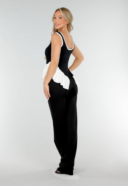 OP=OP.! Zwart-Witte Stretch Ruffle Top