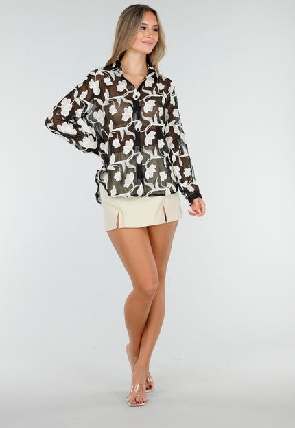 OP=OP.! Zwarte Bloemen Blouse Dames