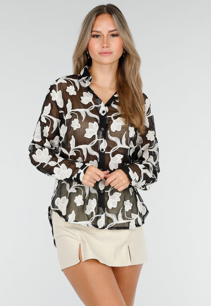OP=OP.! Zwarte Bloemen Blouse Dames