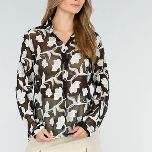 OP=OP.! Zwarte Bloemen Blouse Dames