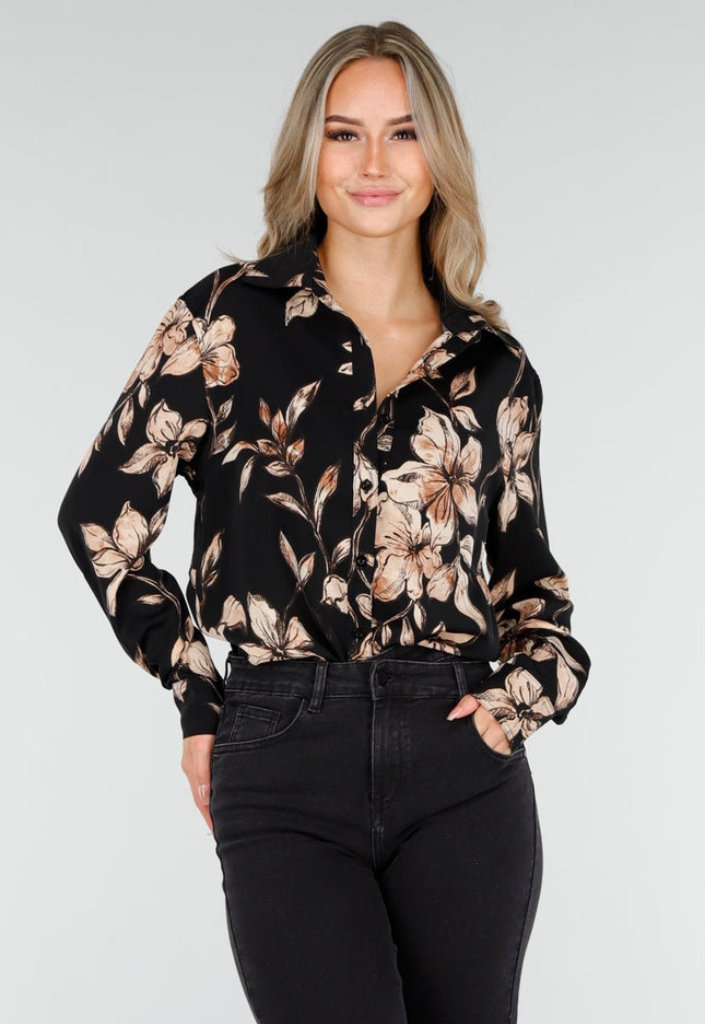 OP=OP.! Zwarte Blouse met Bloemenprint