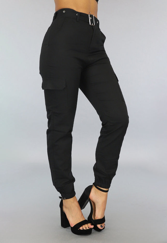 OP=OP.! Zwarte Cargo Broek met Riem
