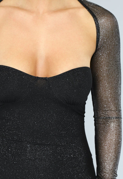 OP=OP.! Zwarte Glitter Jurk met Losse Bolero