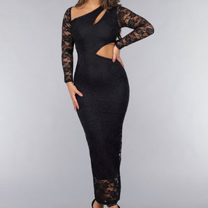 OP=OP.! Zwarte Kanten Bodycon Jurk met Cut-Out