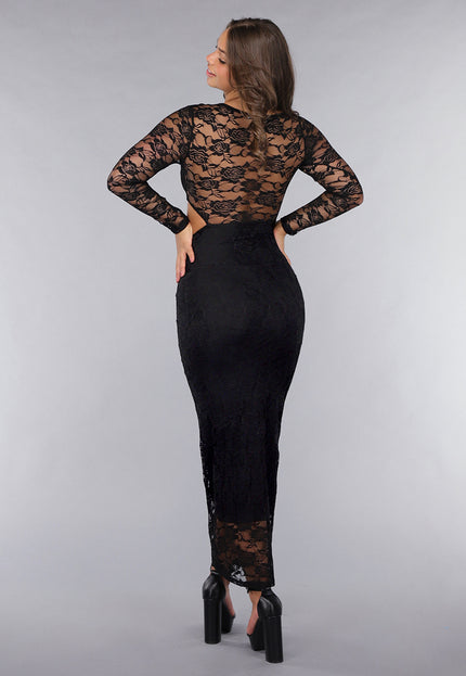 OP=OP.! Zwarte Kanten Bodycon Jurk met Cut-Out