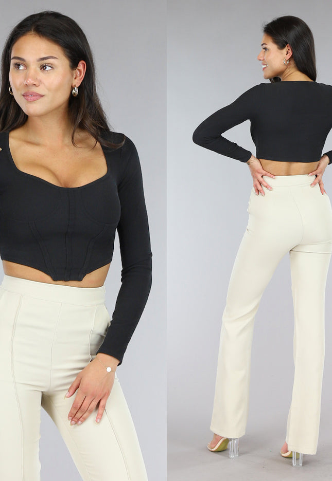 OP=OP.! Zwarte Lange Mouwen Rib Top