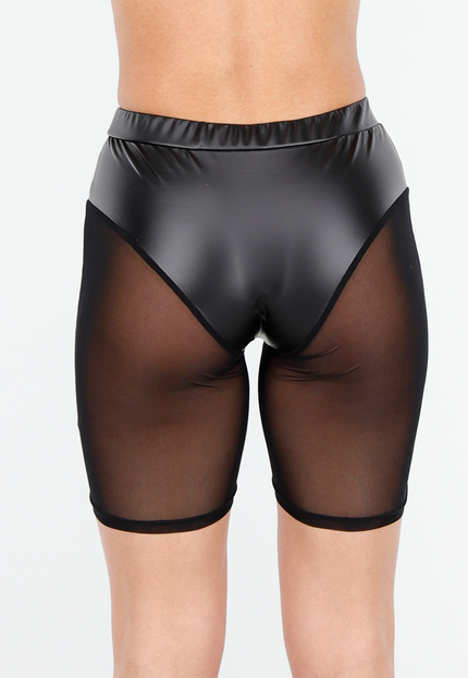 OP=OP.! Zwarte Leatherlook Stretch Bikershort met Mesh