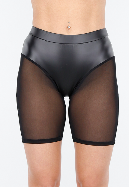 OP=OP.! Zwarte Leatherlook Stretch Bikershort met Mesh