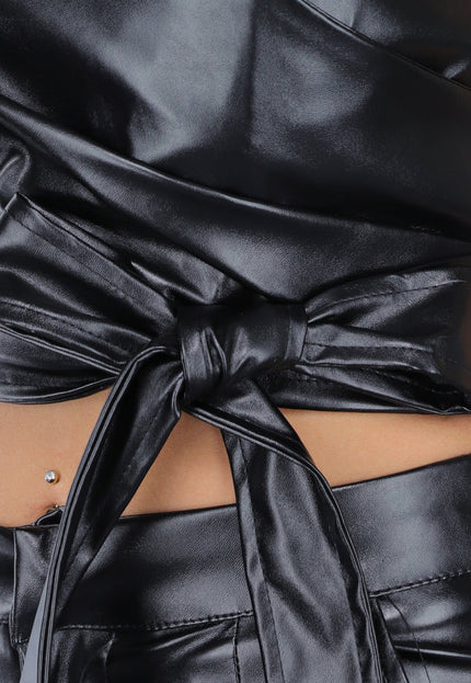OP=OP.! Zwarte Lederlook Cargo 2-Piece met Halter Top