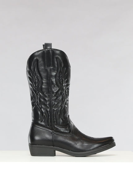 OP=OP.! Zwarte Lederlook Cowboylaarzen