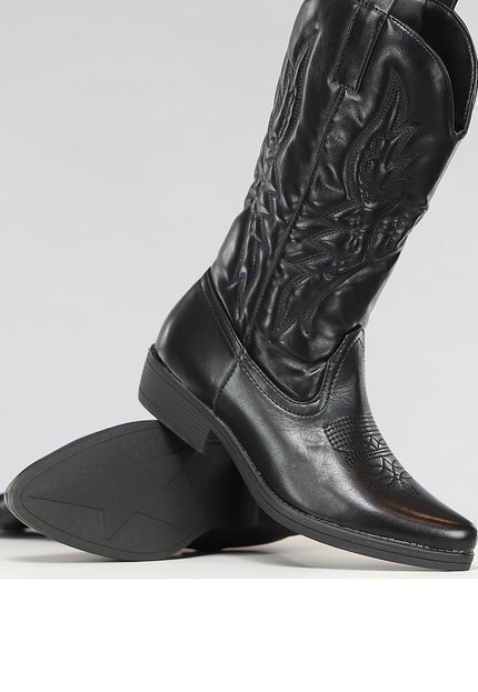 OP=OP.! Zwarte Lederlook Cowboylaarzen