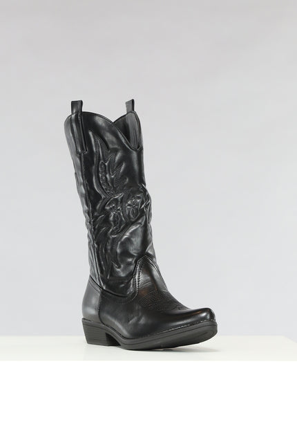 OP=OP.! Zwarte Lederlook Cowboylaarzen