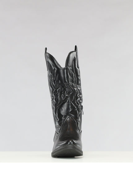 OP=OP.! Zwarte Lederlook Cowboylaarzen