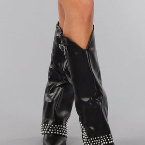 OP=OP.! Zwarte Lederlook Laarzen met Studs