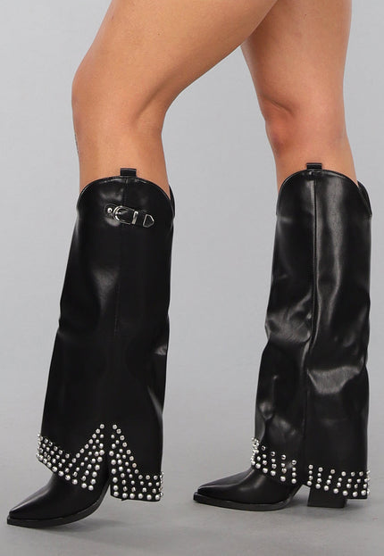 OP=OP.! Zwarte Lederlook Laarzen met Studs