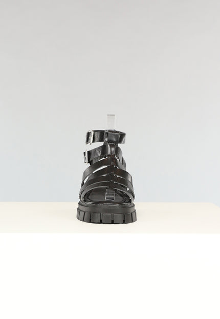 OP=OP.! Zwarte Lederlook Sandalen met Grove Zool