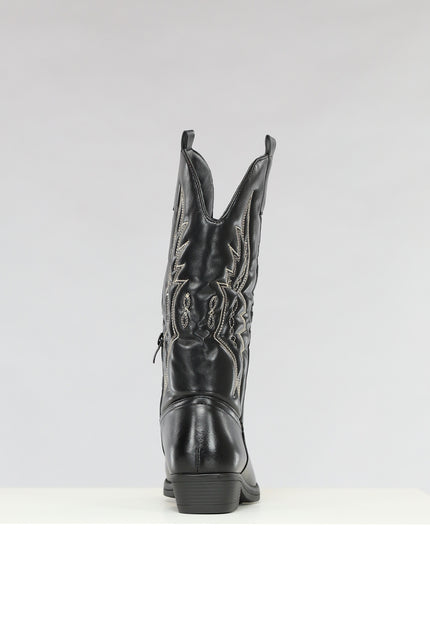 OP=OP.! Zwarte Lederlook Western Boots met Stiksels