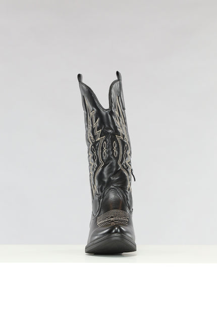 OP=OP.! Zwarte Lederlook Western Boots met Stiksels
