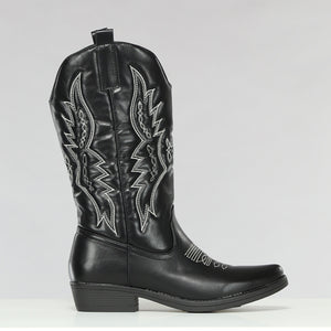 OP=OP.! Zwarte Lederlook Western Boots met Stiksels