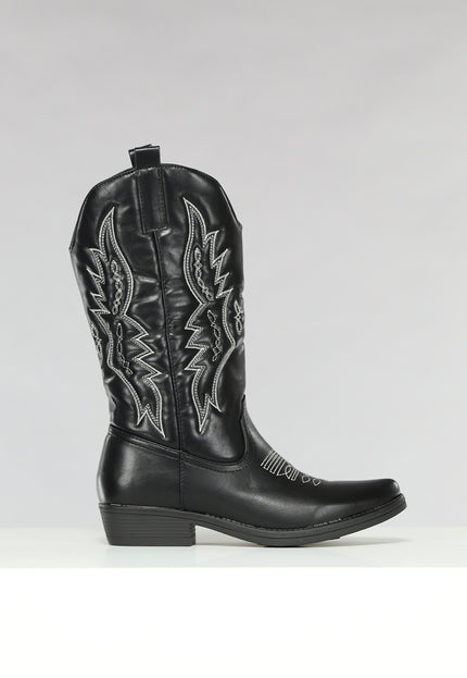 OP=OP.! Zwarte Lederlook Western Boots met Stiksels